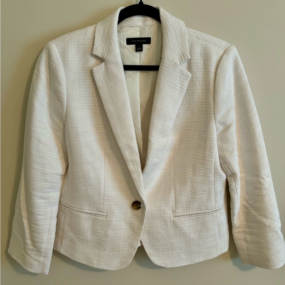 Ann Taylor Newport Jacket, White tweed, Size 8
